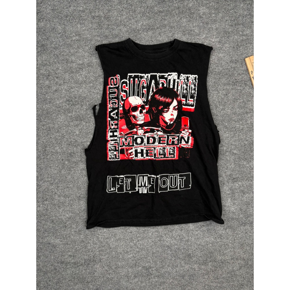 Sugarhill Modern Hell Graphic Muscle Tank Top Black Red‎ Skull Anime Mens Medium